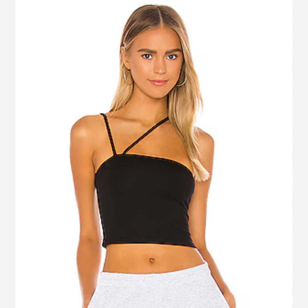 AFRM Ribbed Black One Shoulder Saddle Tank Top